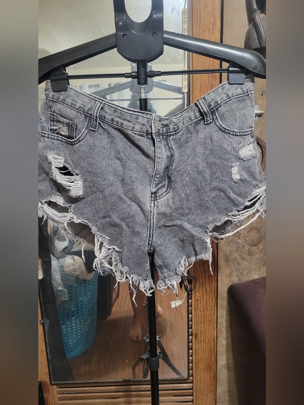 SHEIN Washed Black Distressed High-Rise Denim Shorts